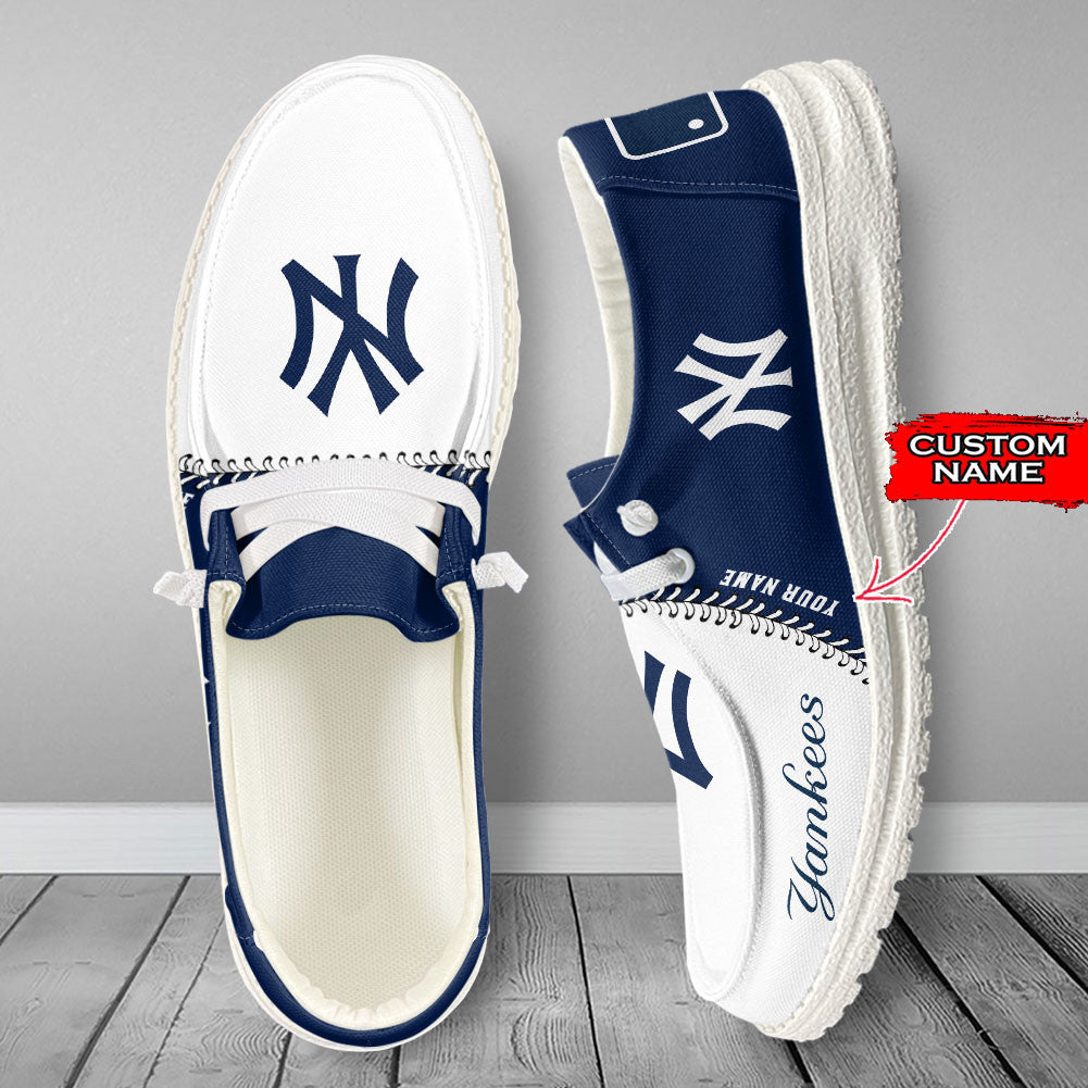 Nordmerch New York Yankees MLB Personalized Hey Dude Sports Shoes – Custom Name Design Perfect Gift For Fans - NordMerch - MCK Sporting Sh