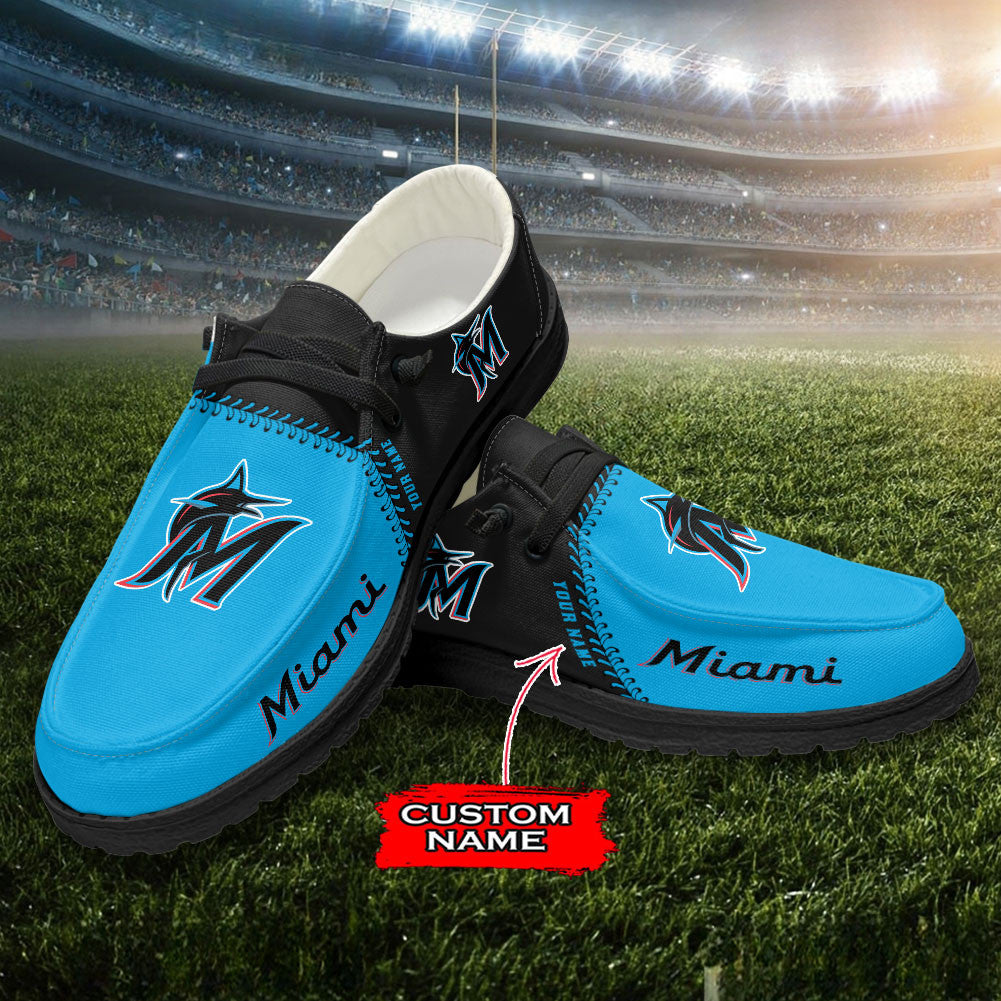 Nordmerch Miami Marlins MLB Personalized Hey Dude Sports Shoes – Custom Name Design Perfect Gift For Fans - NordMerch - MCK Sporting Sh