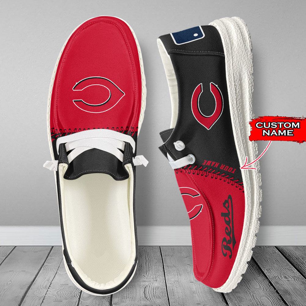 Nordmerch Cincinnati Reds MLB Personalized Hey Dude Sports Shoes – Custom Name Design Perfect Gift For Fans - NordMerch - MCK Sporting Sh