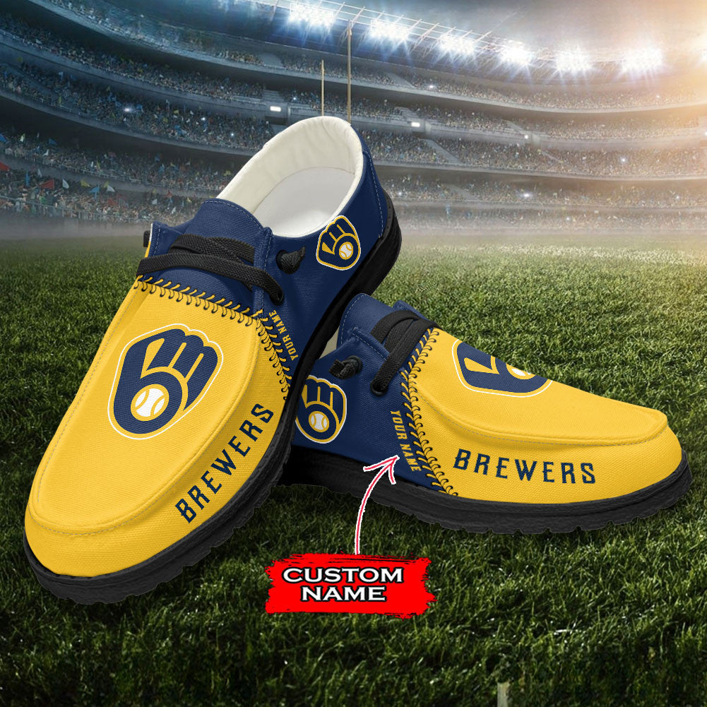 Nordmerch Milwaukee Brewers MLB Personalized Hey Dude Sports Shoes – Custom Name Design Perfect Gift For Fans - NordMerch - MCK Sporting Sh