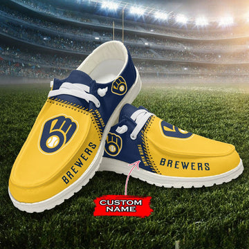 Nordmerch Milwaukee Brewers MLB Personalized Hey Dude Sports Shoes – Custom Name Design Perfect Gift For Fans - NordMerch - MCK Sporting Sh