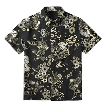 Personality fashion  Elegant Koi Floral Button-up Shirt