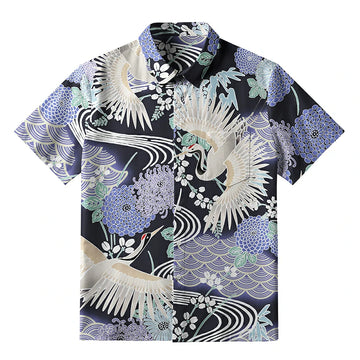 Personality fashion  Cranes And Blooms Button-up Shirt