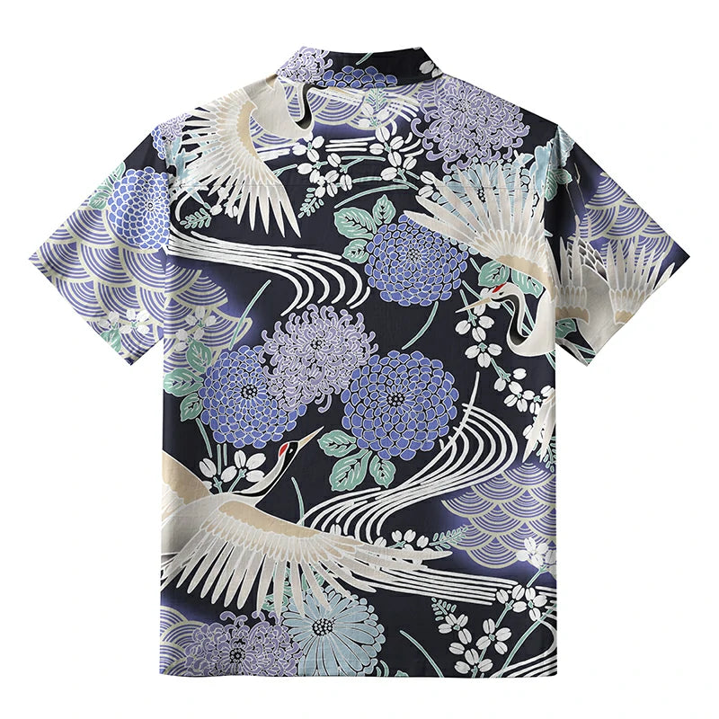 Cranes And Blooms Aloha Hawaiian Shirt
