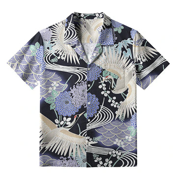 Personality fashion  Cranes And Blooms Aloha Hawaiian Shirt