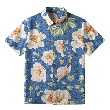 Personality fashion  Flowers In The Waves Button-up Shirt