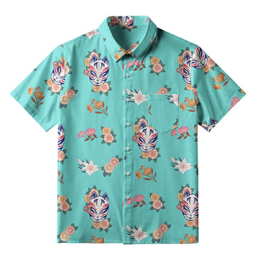 Personality fashion  Fox Mask With Flowers Button-up Shirt