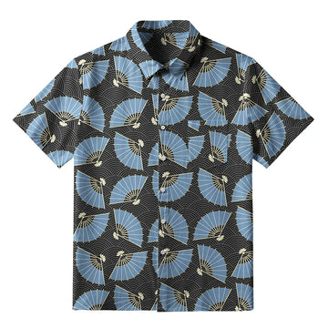 Personality fashion  Folding Fans And Waves Button-up Shirt