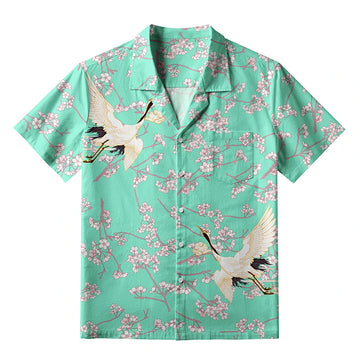 Personality fashion  Cranes And Sakura Aloha Hawaiian Shirt