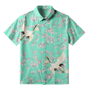 Personality fashion  Cranes And Sakura Button-up Shirt
