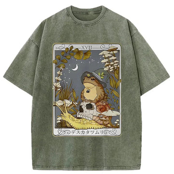 Personality fashion Magic Frog Japanese Washed T-Shirt