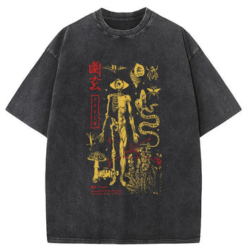 Personality fashion Spooky Ghost Japanese Washed T-Shirt