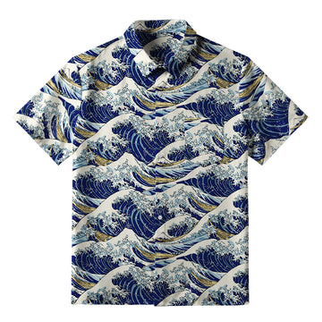 Personality fashion  Japanese Great Wave Button-up Shirt
