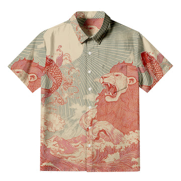 Personality fashionWaves Of Lion And Koi Button-up Shirt
