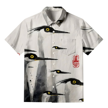 Personality fashionElegant Egret Aloha Button-up Shirt