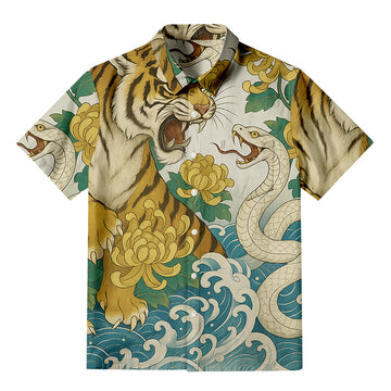 Personality fashionTiger And Snake Fight Button-up Shirt