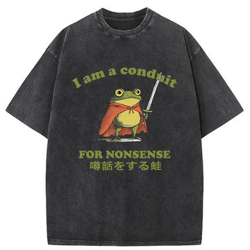 Personality fashion Nonsense Frog Washed T-Shirt