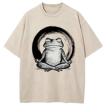 Personality fashion Zen Frog Japan Washed T-Shirt