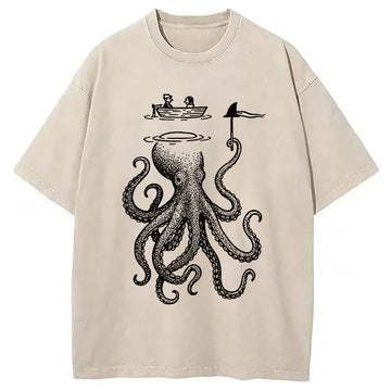 Personality fashion Octopus Disguised As Shark Washed T-Shirt
