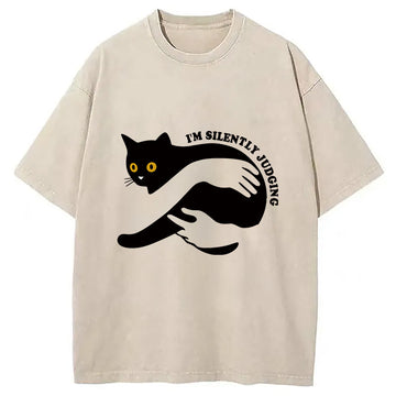 Personality fashion Black Cat In Arms Judging You Washed T-Shirt