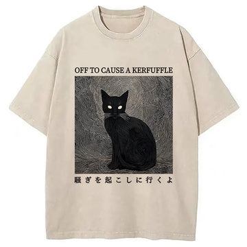 Personality fashion Cat Lurking In The Dark Washed T-Shirt