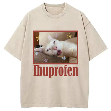 Personality fashion Buprofen Cat Meme Washed T-Shirt