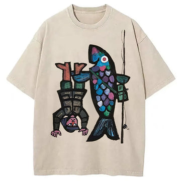 Personality fashion Fishing For Man's Fish Washed T-Shirt