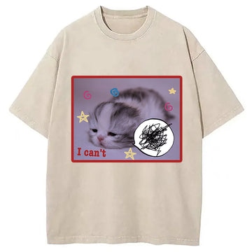 Personality fashion I can't Funny Cat Washed T-Shirt
