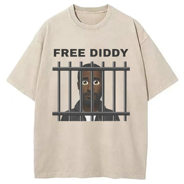 Personality fashion Original Free Diddy Funny Meme Washed T-Shirt