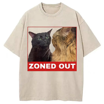 Personality fashion Funny Cat Zoning Meme Washed T-Shirt