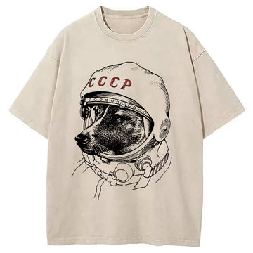 Personality fashion Astro Dog Washed T-Shirt