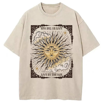 Personality fashion Living By The Sun Tarot Washed T-Shirt