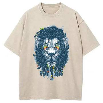 Personality fashion Hip Hop Lion Washed T-Shirt