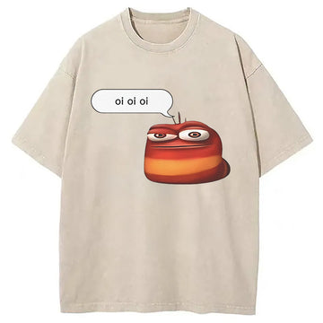 Personality fashion Oi Oi Oi Red Larva Funny Washed T-Shirt
