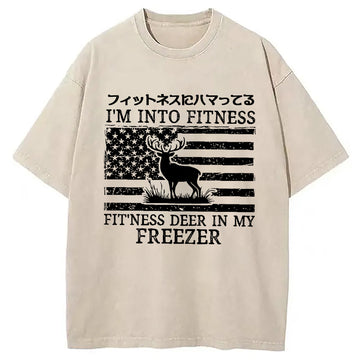 Personality fashion I'm Into Fitness Fitness Deer in My Freezer Washed T-Shirt