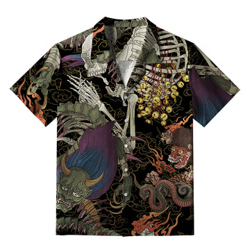 Personality fashion  Japanese Yokai And Skeletons Aloha Hawaiian Shirt