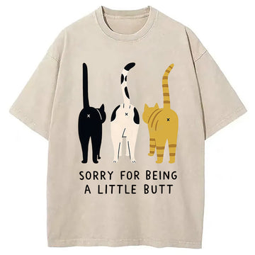 Personality fashion Cat's Butt Funny Washed T-Shirt