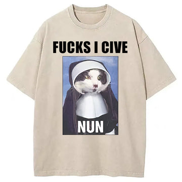 Personality fashion F*cks I give Nun Cat Washed T-Shirt