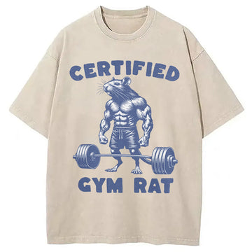 Personality fashion Certified Gym Rat Funny Washed T-Shirt