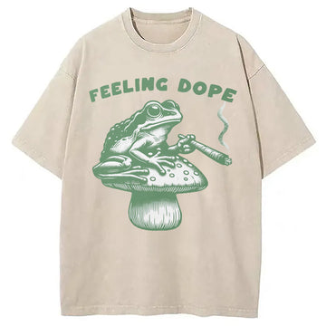Personality fashion Feeling Dope Frog Funny Washed T-Shirt