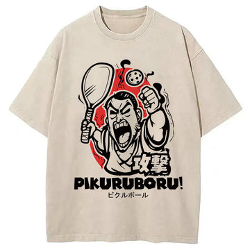 Personality fashion Angry Pikuruboru Pickleball Washed T-Shirt