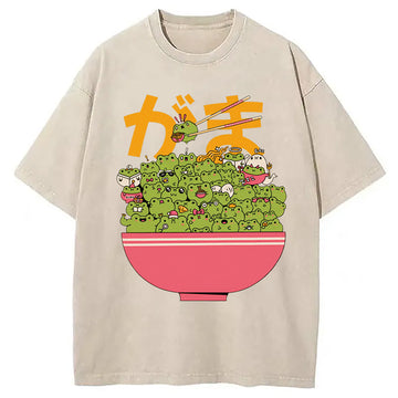 Personality fashion Frog Bowl Washed T-Shirt