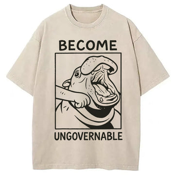 Personality fashion Become Ungovernable Funny Hippo Meme Washed T-Shirt