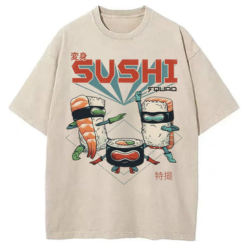 Personality fashion Sushi Squad Washed T-Shirt