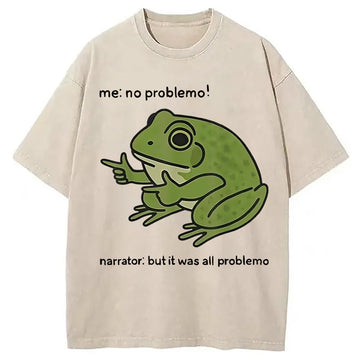 Personality fashion Stupid Frog Meme Washed T-Shirt