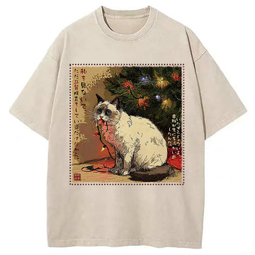 Personality fashion Quality Check in Progress Cat Washed T-Shirt