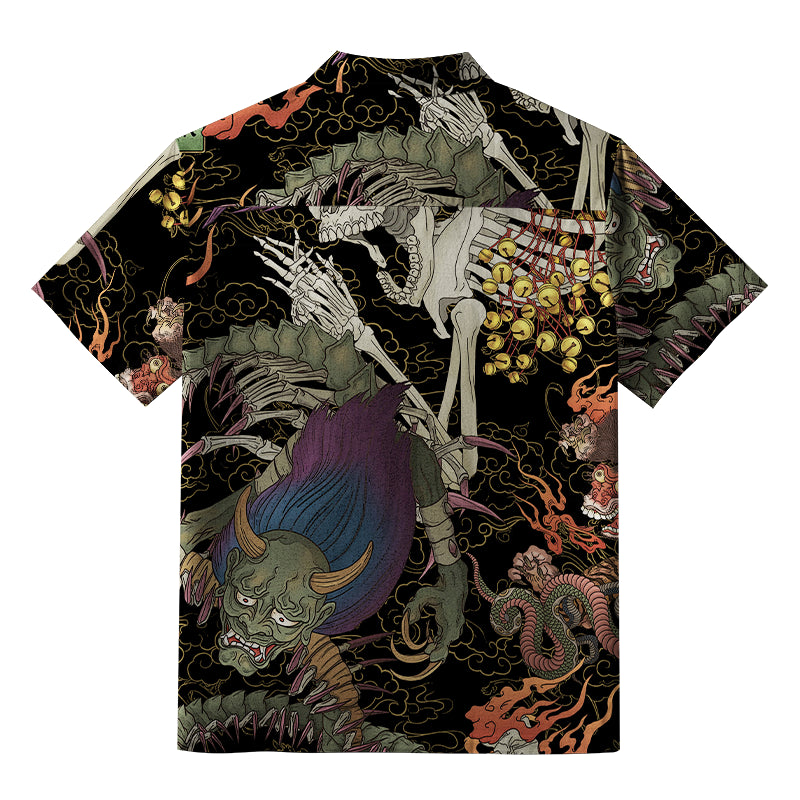 Japanese Yokai And Skeletons Aloha Hawaiian Shirt