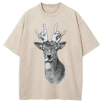 Personality fashion Party Deer Washed T-Shirt