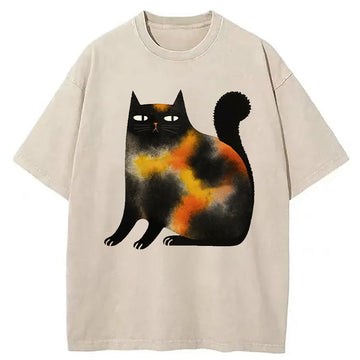 Personality fashion Tie-Dye Kitten Washed T-Shirt