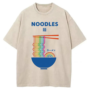Personality fashion Rainbow Ramen Washed T-Shirt